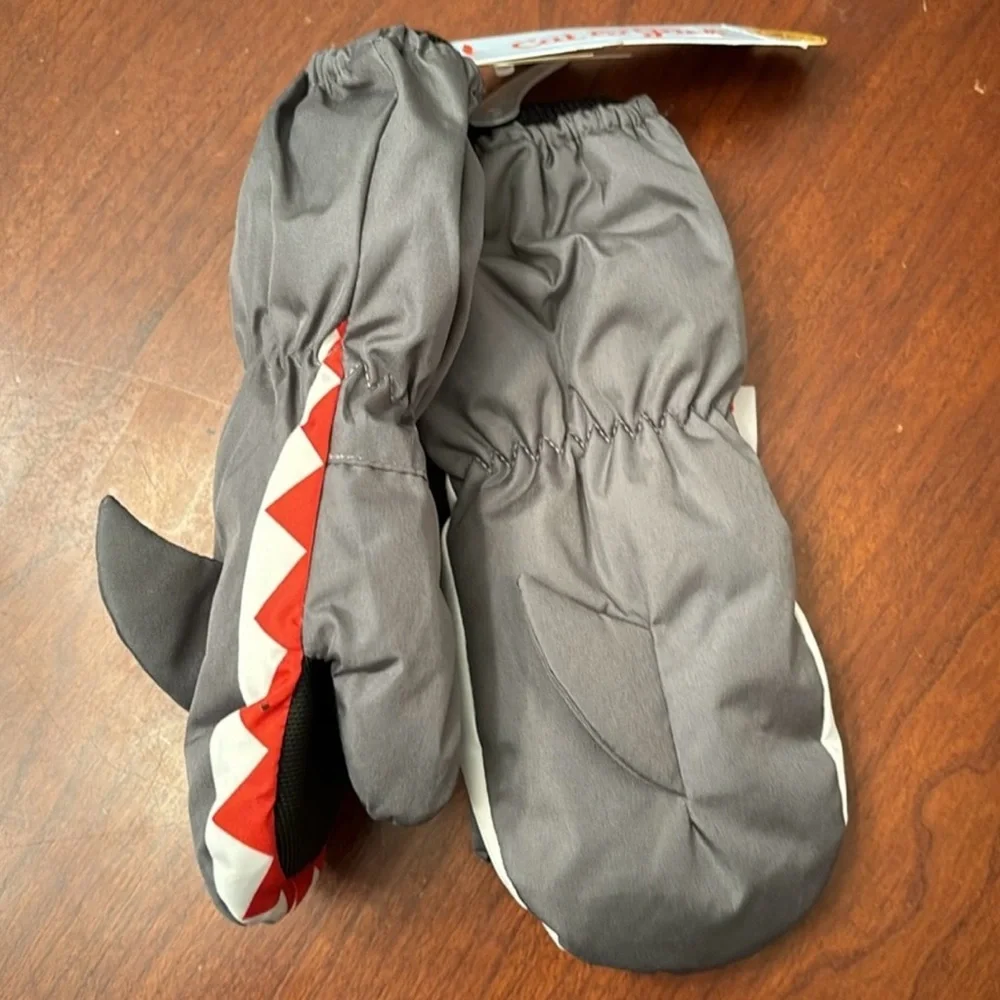 New Cat & Jack Toddler Gray Shark Insulated water proof Mittens 12-24M N…